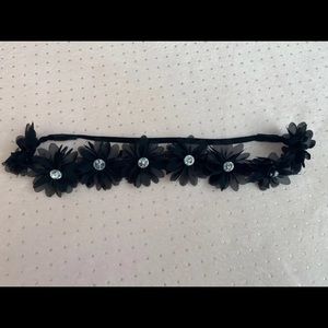 5 for $15! Boho Bohemian Flower Child Black Flower & Bling Gem Headband